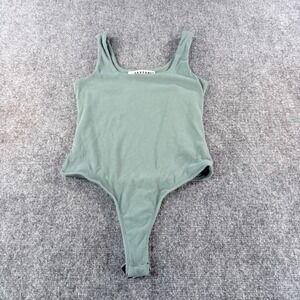 Paxton Ribbed Knit Bodysuit Sage Green Scoop Neck Sleeveless Small